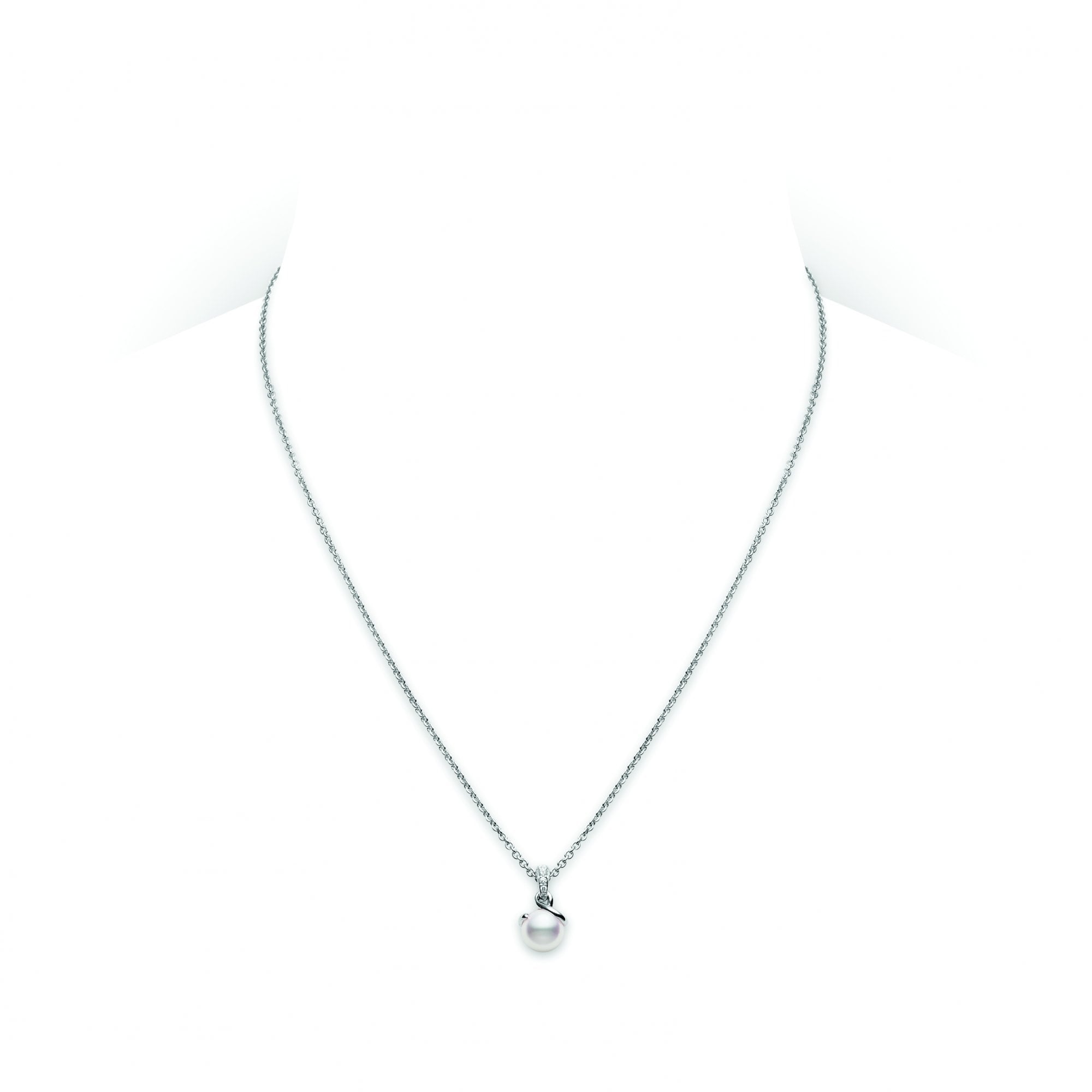 Mikimoto 18ct white gold Cultured 8mm Pearl And Diamond Twist Style Pendant - Berry's Jewellers