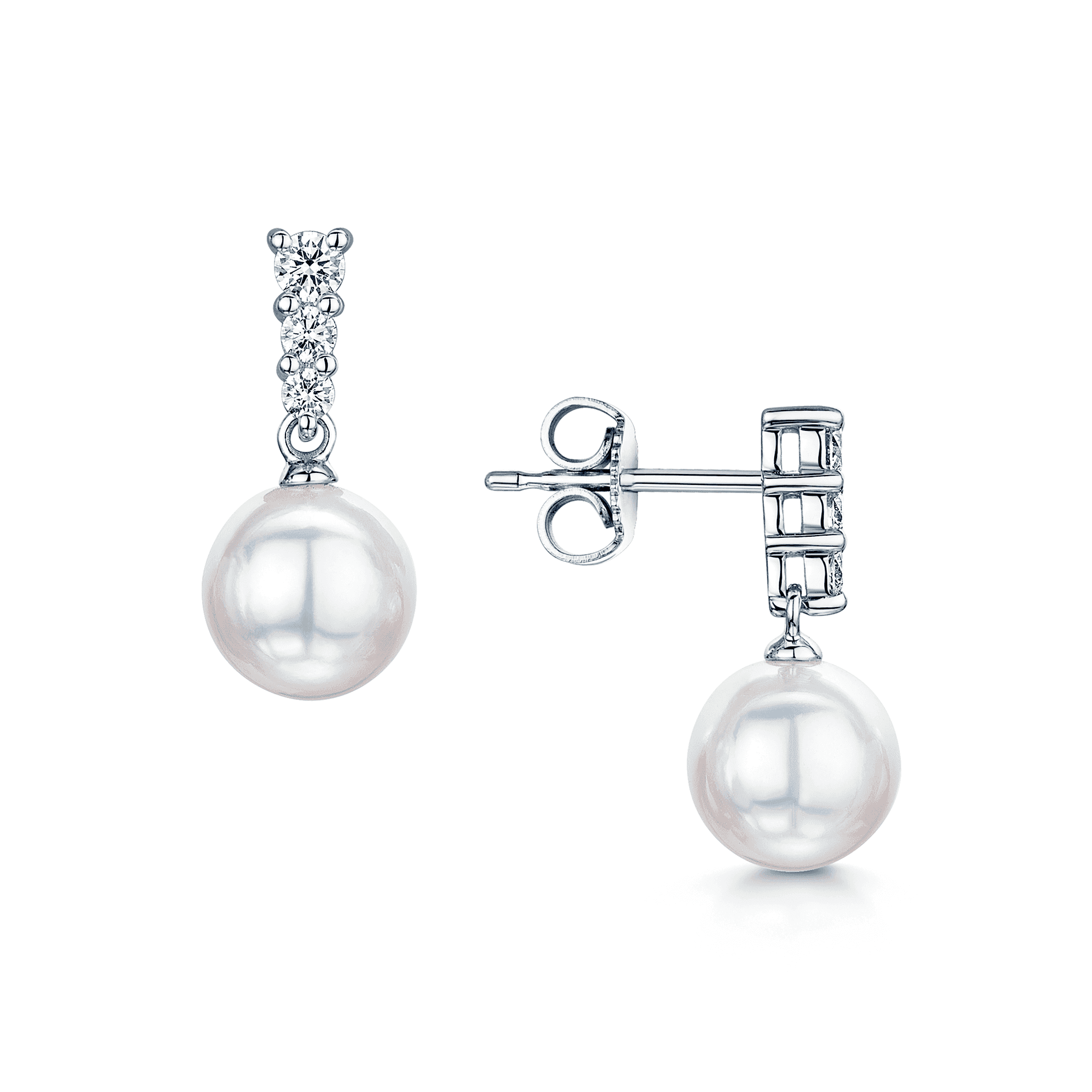 Mikimoto 18ct White Gold Diamond & Akoya Pearl Morning Dew Drop Earrings - Berry's Jewellers