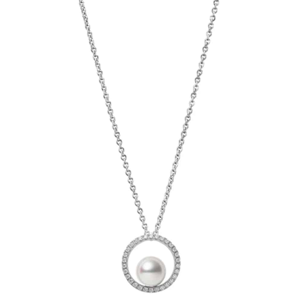 Mikimoto 18ct White Gold Diamond & Pearl Circle Pendant - Berry's Jewellers