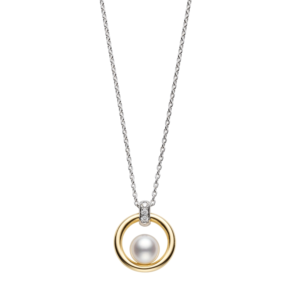 Mikimoto Circle Collection 18ct Yellow & White Gold Pearl And Diamond Pendant - Berry's Jewellers