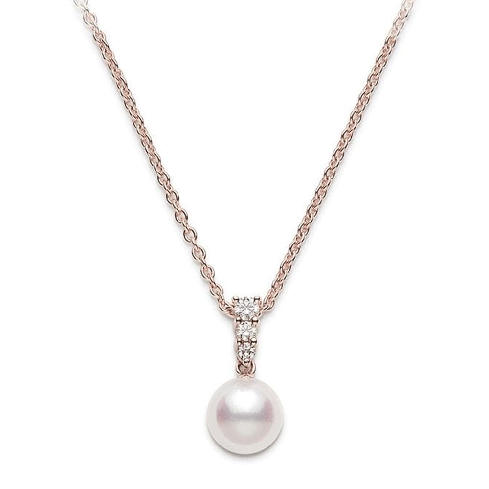 Mikimoto Morning Dew 18ct Rose Gold Diamond & Akoya Pendant - Berry's Jewellers