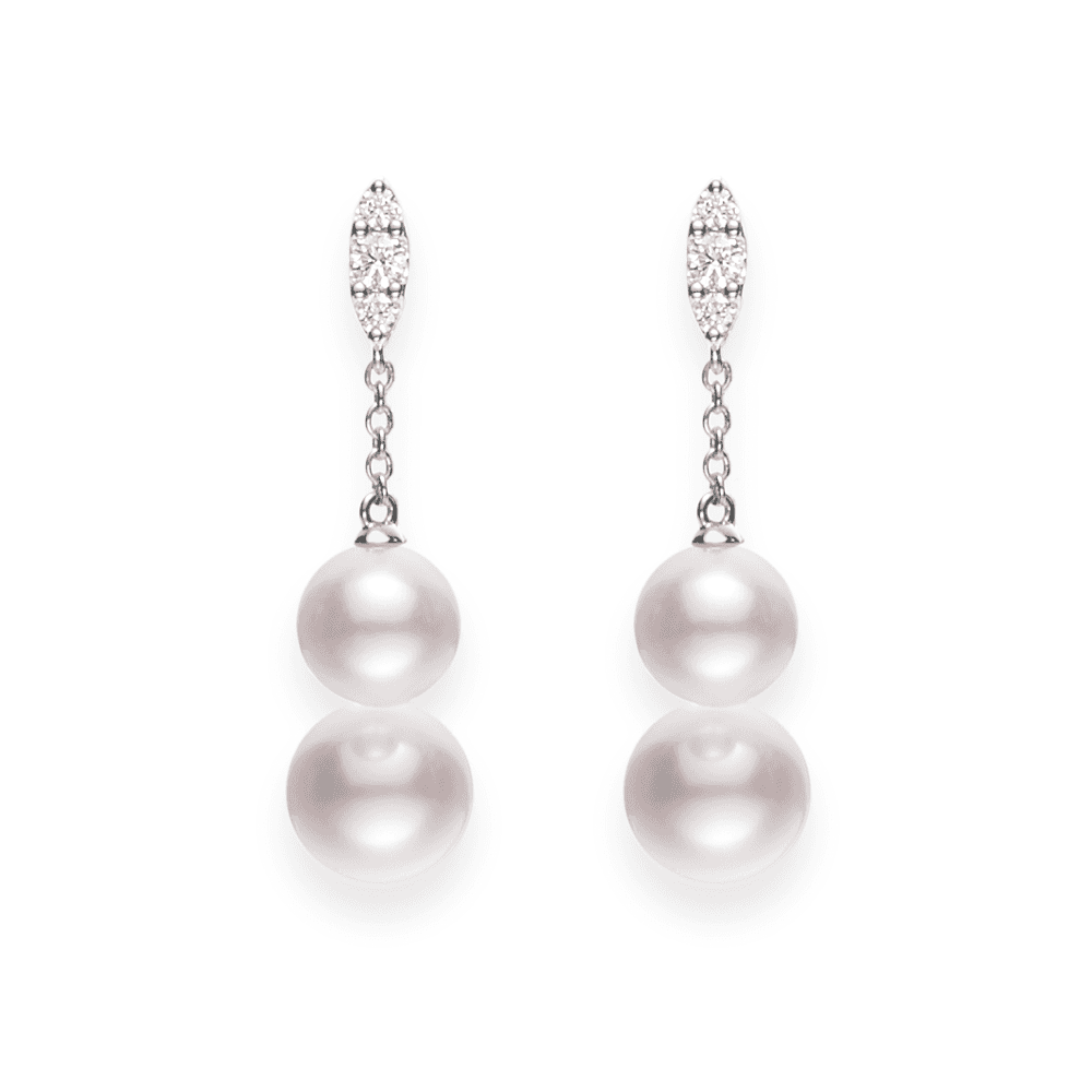 Mikimoto Morning Dew 18ct White Gold Pearl & Diamond Drop Earrings - Berry's Jewellers