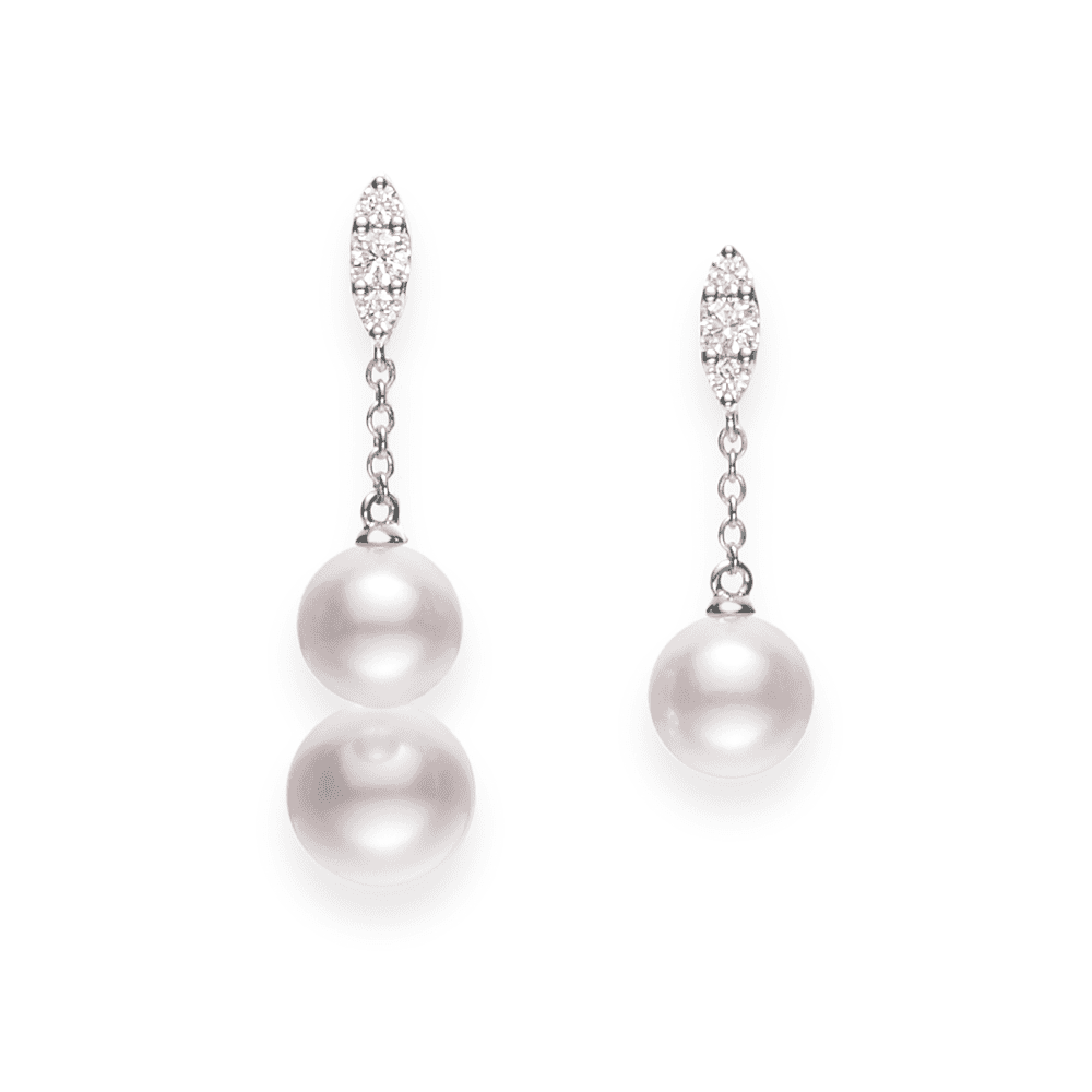 Mikimoto Morning Dew 18ct White Gold Pearl & Diamond Drop Earrings - Berry's Jewellers