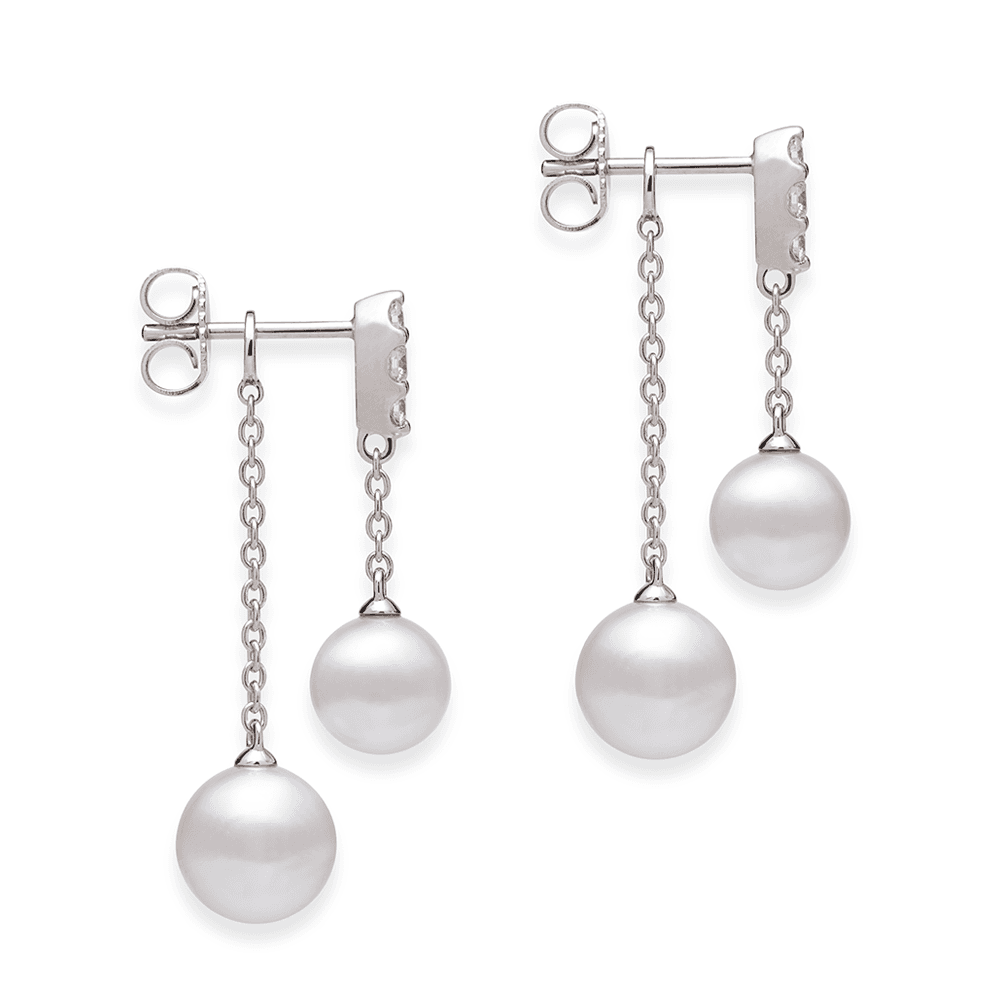 Mikimoto Morning Dew 18ct White Gold Pearl & Diamond Drop Earrings - Berry's Jewellers