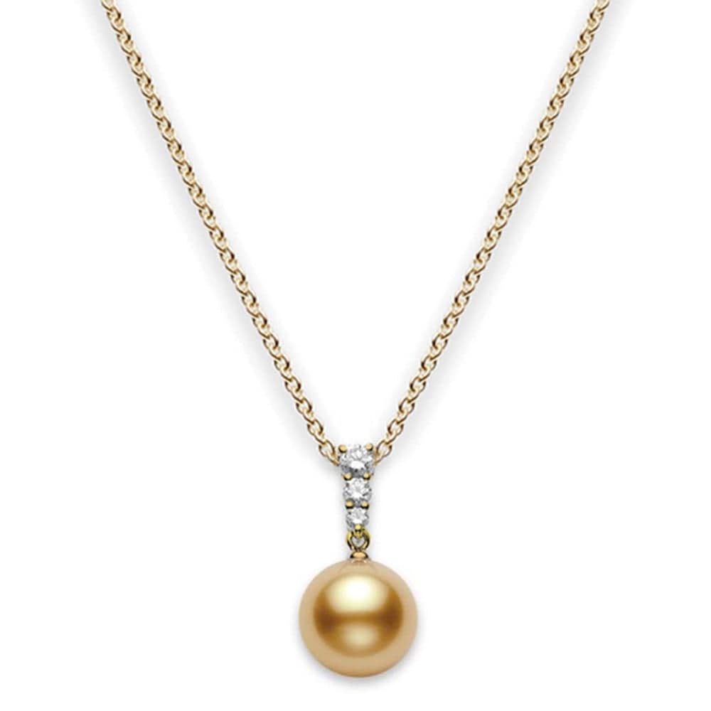 Mikimoto Morning Dew 18ct Yellow Gold Golden South Sea Pearl And Round Brilliant Cut Diamond Graduated Pendant - Berry's Jewellers