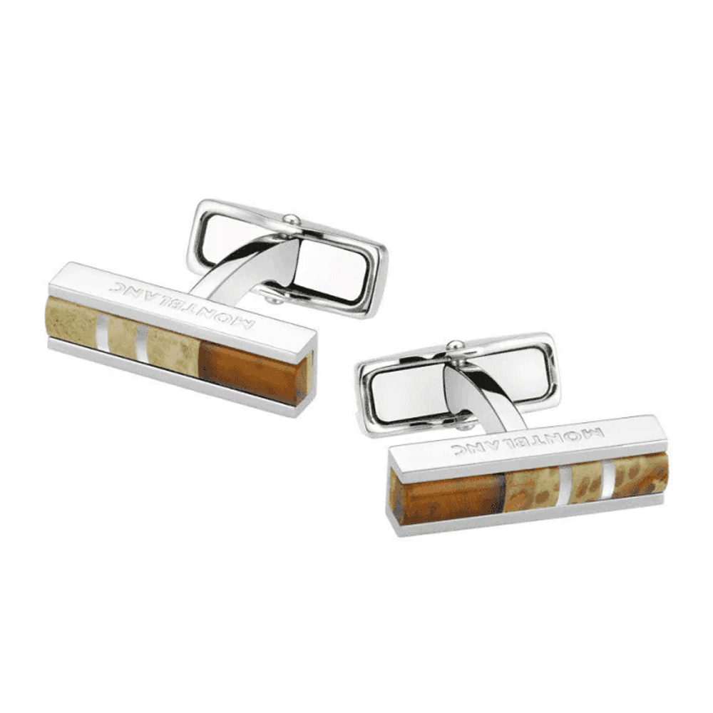 Deco Cufflinks with Wood and Amber Inlays