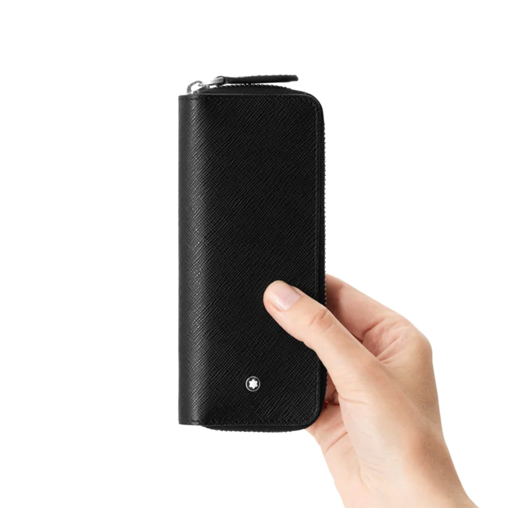 Sartorial Two Zip Black Leather Pen Pouch