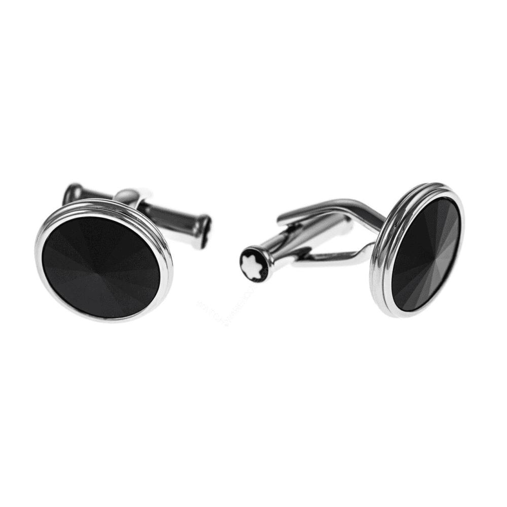 Steel Round Faceted Onyx Cufflinks