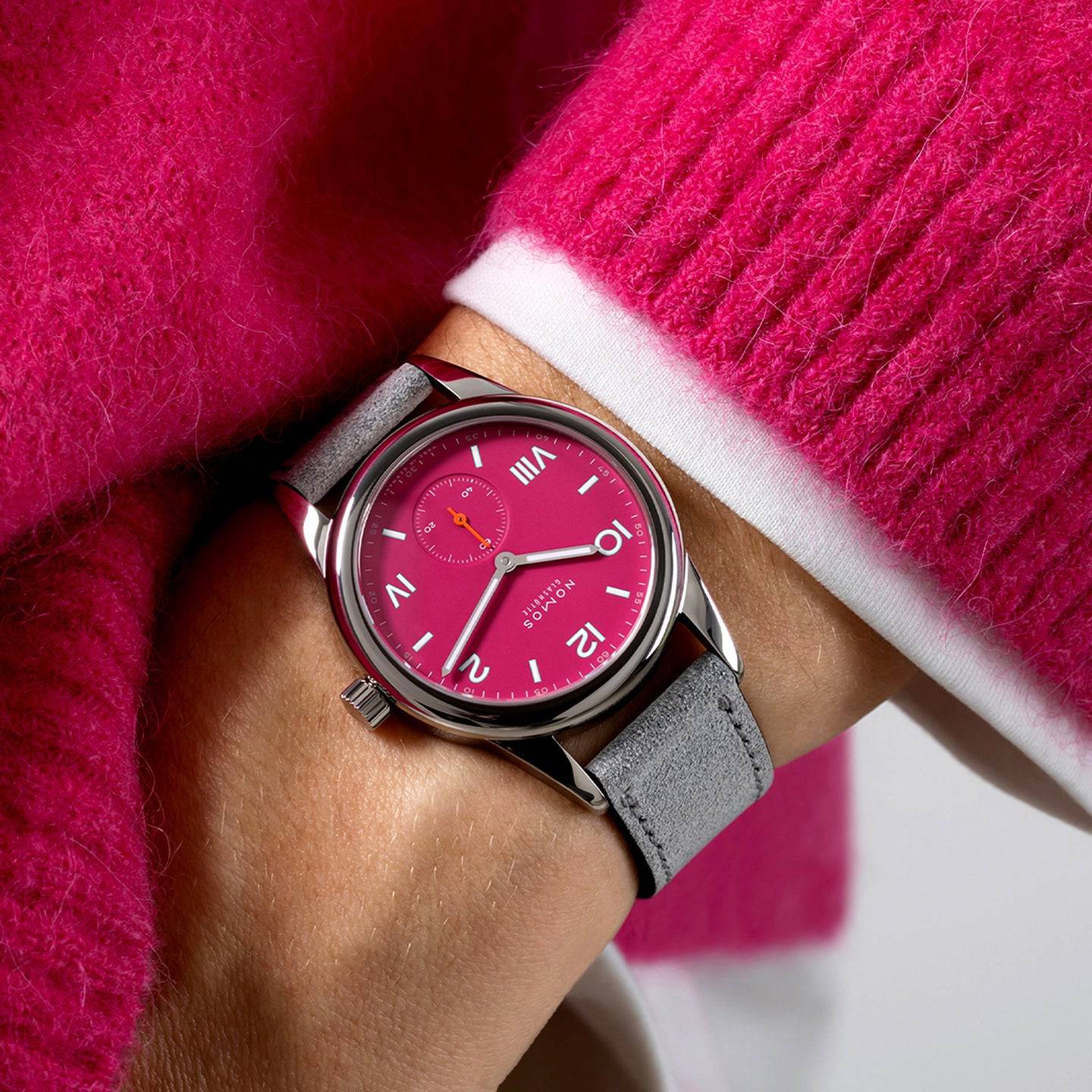 NOMOS Glashütte Club Campus 36mm Deep Pink Dial Manual-Wind Watch - Berry's Jewellers