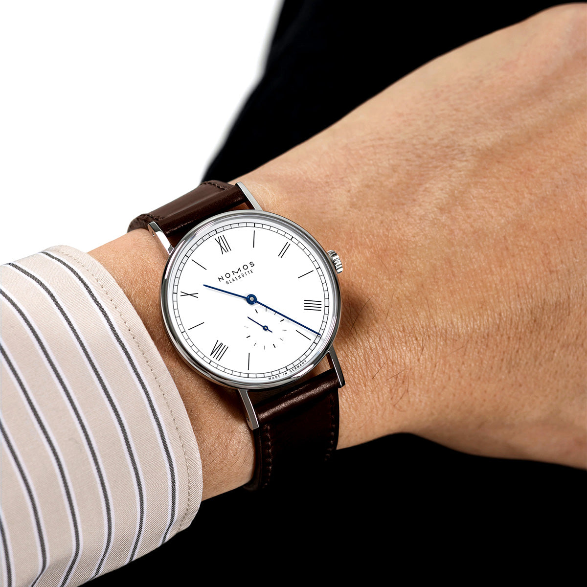 NOMOS Glashütte Ludwig 38mm Enamel White Dial Sapphire Glass Watch - Berry's Jewellers