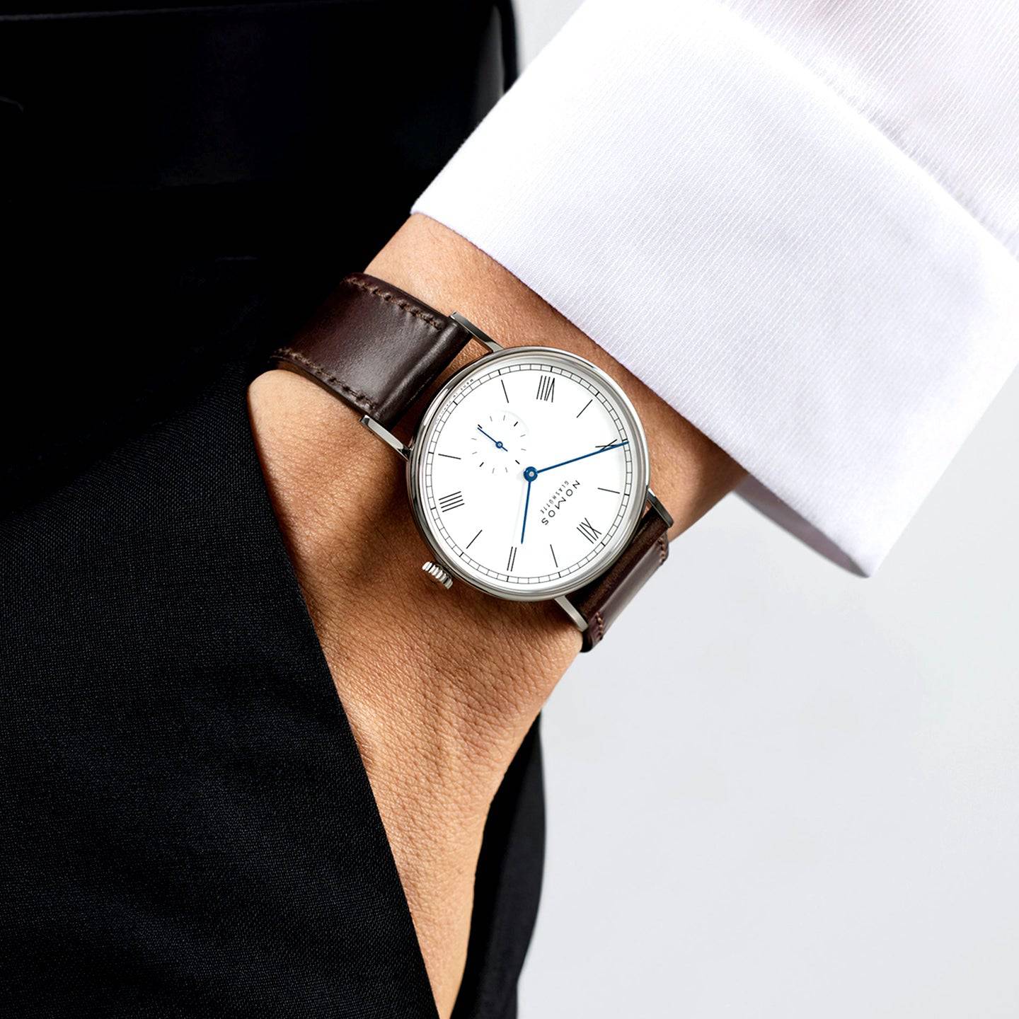 NOMOS Glashütte Ludwig 38mm Enamel White Dial Sapphire Glass Watch - Berry's Jewellers