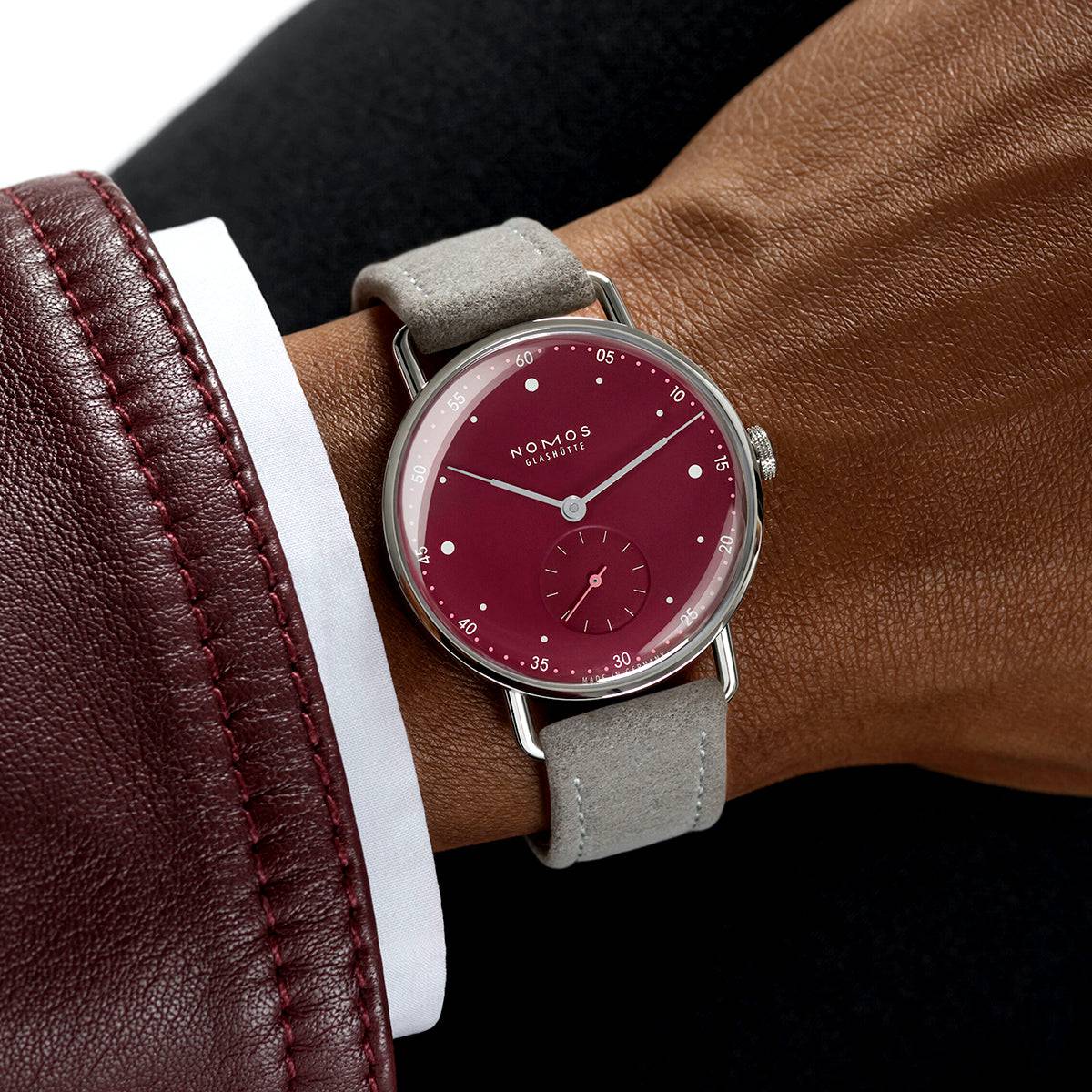 NOMOS Glashütte Metro 33mm Muted Red Dial Ladies Strap Watch - Berry's Jewellers