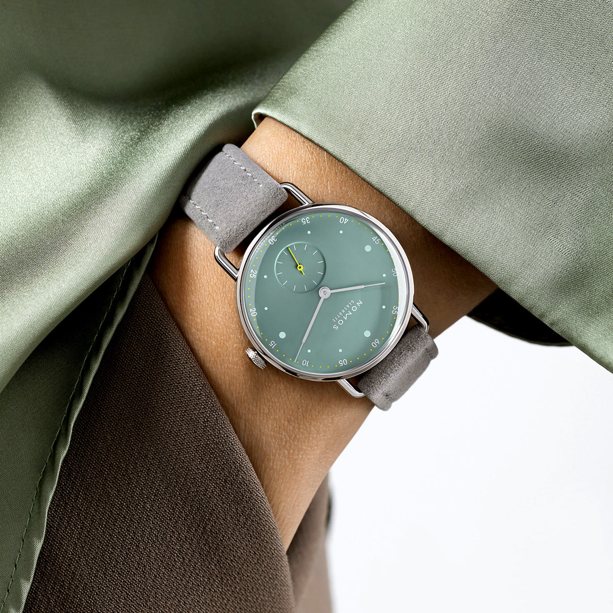 NOMOS Glashütte Metro 33mm Sage Green Dial Ladies Strap Watch - Berry's Jewellers