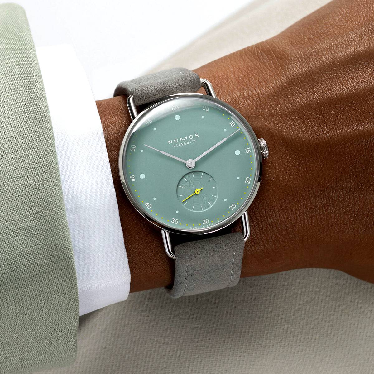 NOMOS Glashütte Metro 33mm Sage Green Dial Ladies Strap Watch - Berry's Jewellers