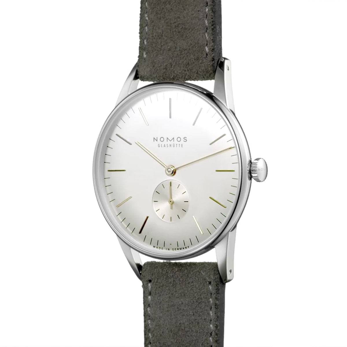 NOMOS Glashütte Orion 38 Small Seconds Silver/Gold Dial Strap Watch - Berry's Jewellers