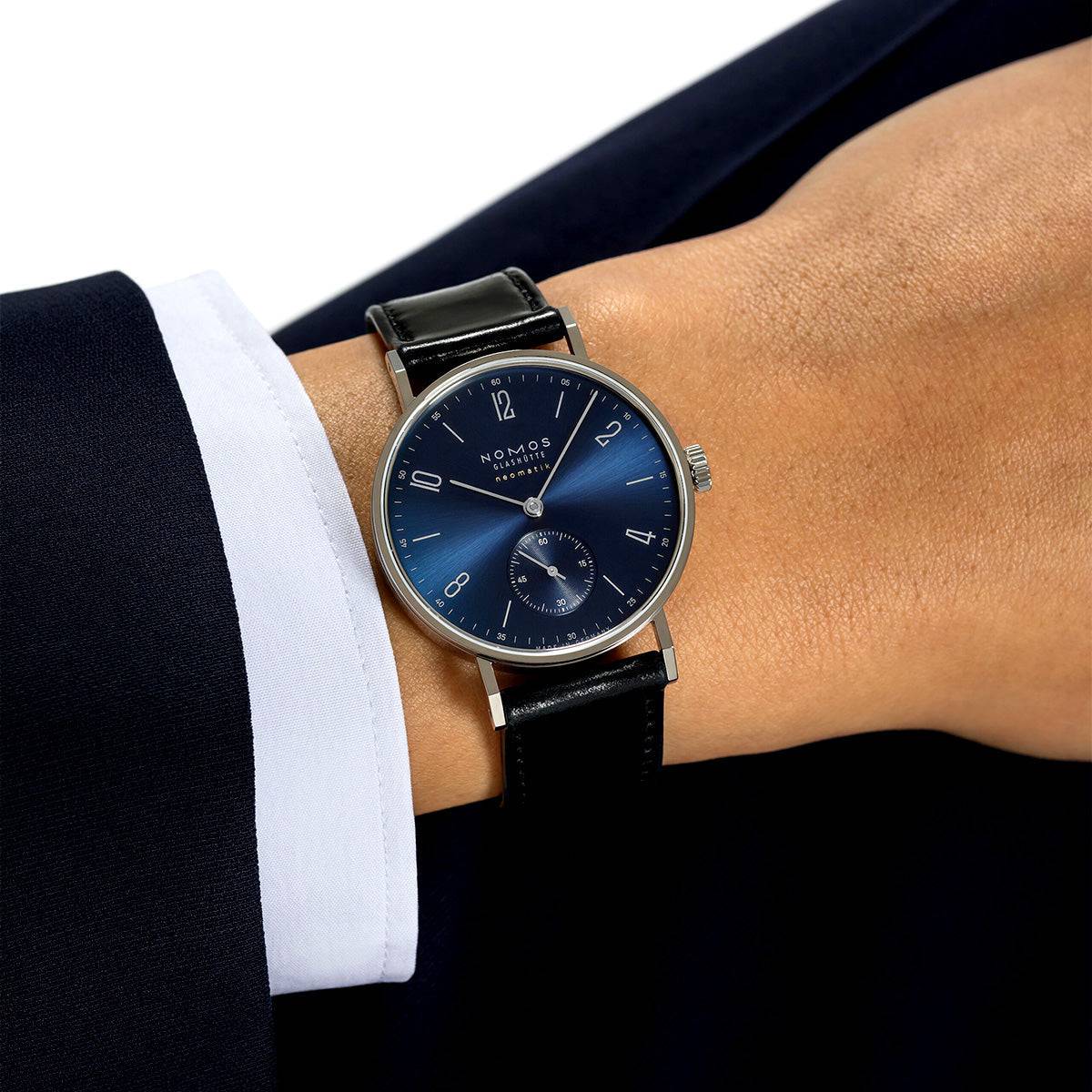 NOMOS Glashütte Tangente Neomatik 35mm Blue Dial Automatic Strap Watch - Berry's Jewellers