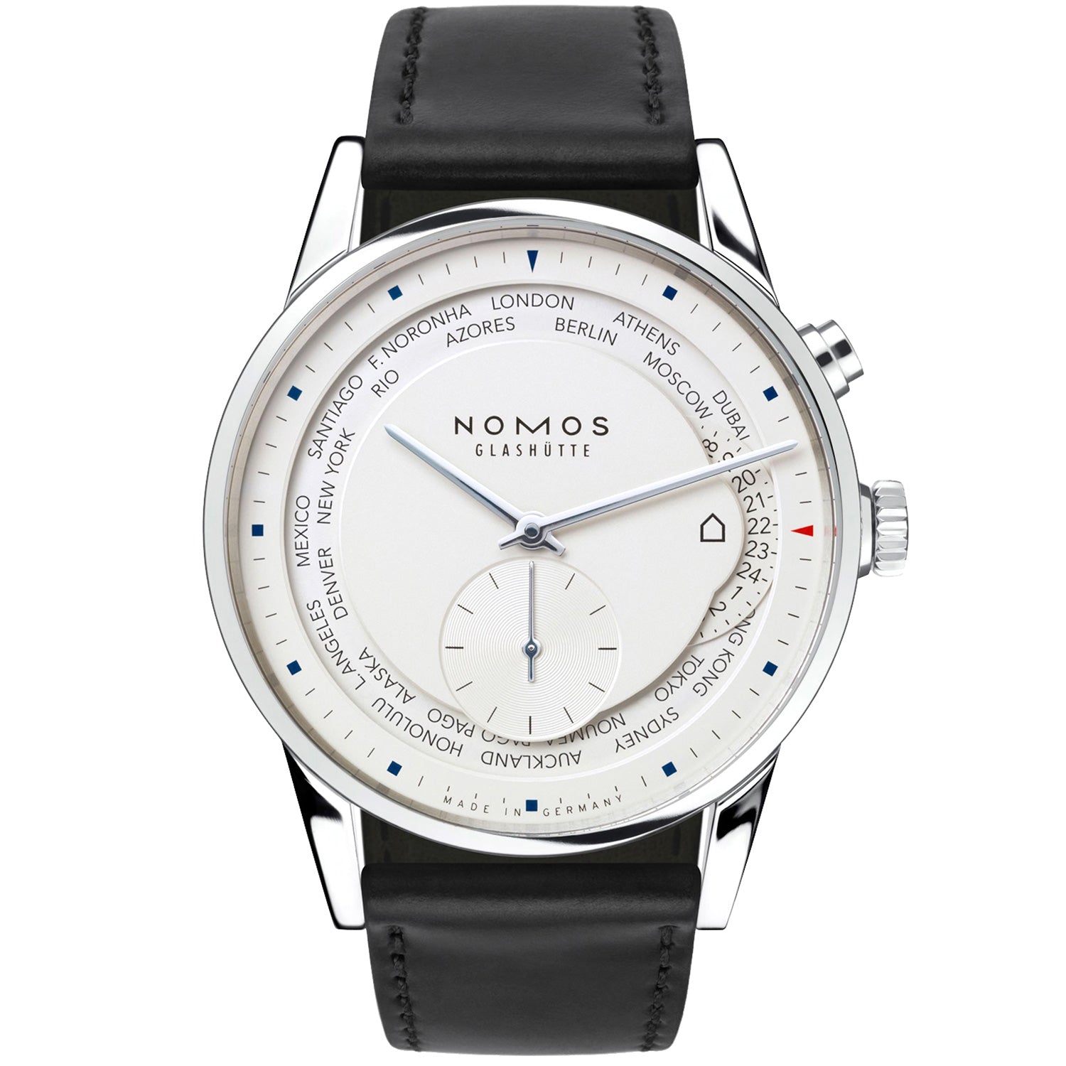 NOMOS Glashütte Zurich Steel World Timer 40mm White Dial Men's Automatic Watch - Berry's Jewellers