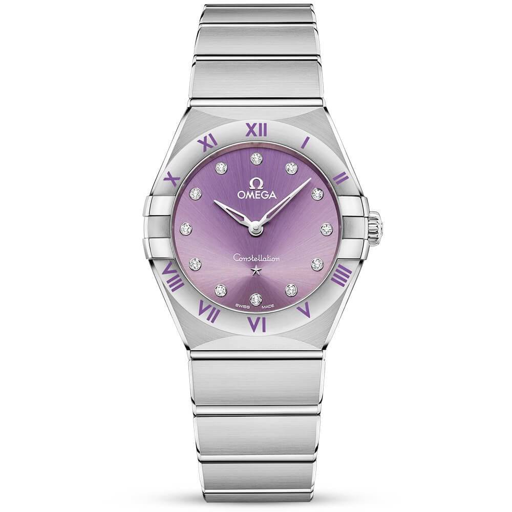 OMEGA Constellation 28mm Purple Diamond Dial Ladies Bracelet Watch - Berry's Jewellers