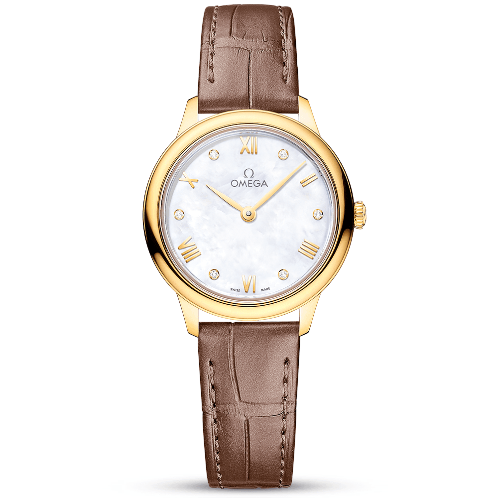 OMEGA De Ville Prestige 27.5mm 18ct Yellow Gold Diamond Dial Strap Watch - Berry's Jewellers