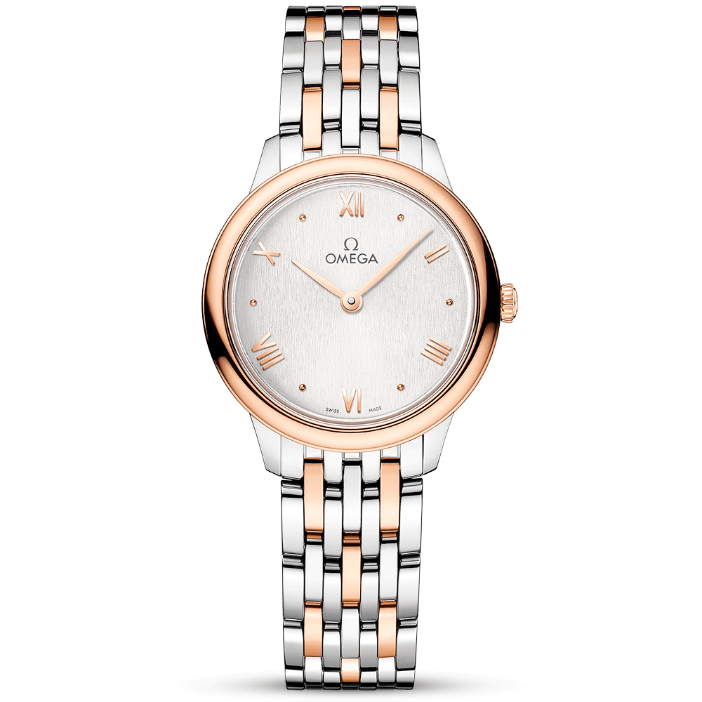 OMEGA De Ville Prestige 27.5mm Two-Tone Silver/Rose Dial Bracelet Watch - Berry's Jewellers