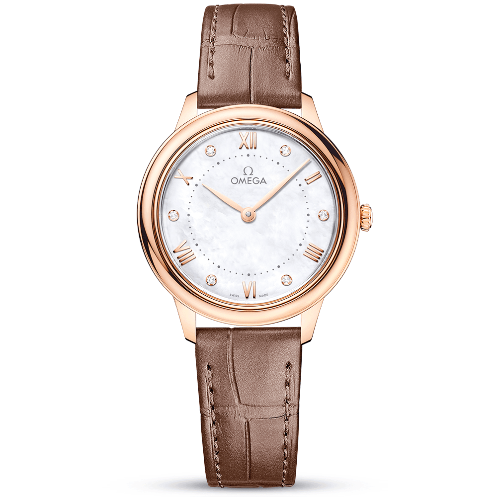 OMEGA De Ville Prestige 30mm 18ct Rose Gold Diamond Dial Strap Watch - Berry's Jewellers