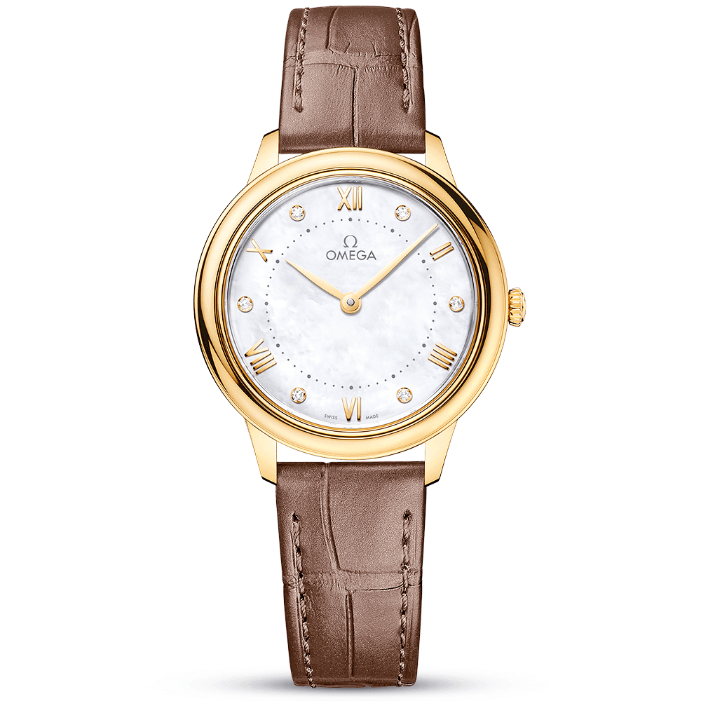 OMEGA De Ville Prestige 30mm 18ct Yellow Gold Diamond Dial Strap Watch - Berry's Jewellers