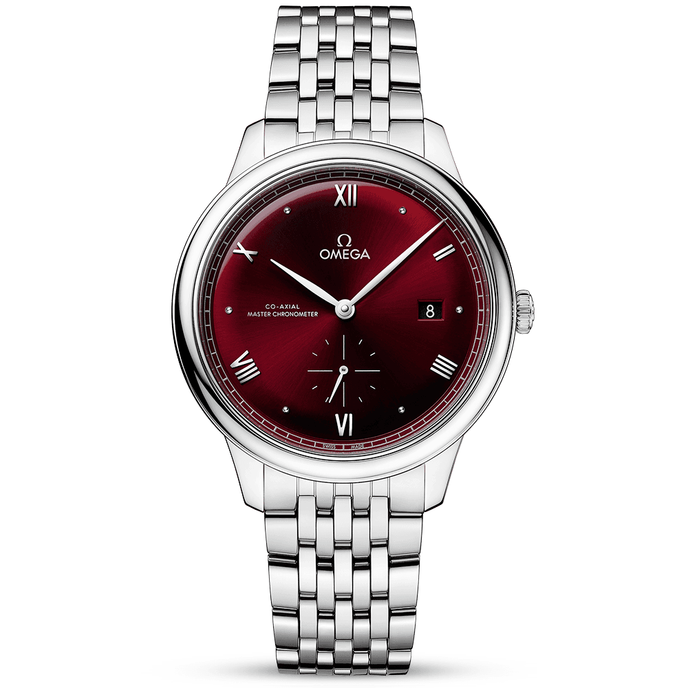 OMEGA De Ville Prestige Small Seconds 41mm Red Dial Automatic Bracelet Watch - Berry's Jewellers