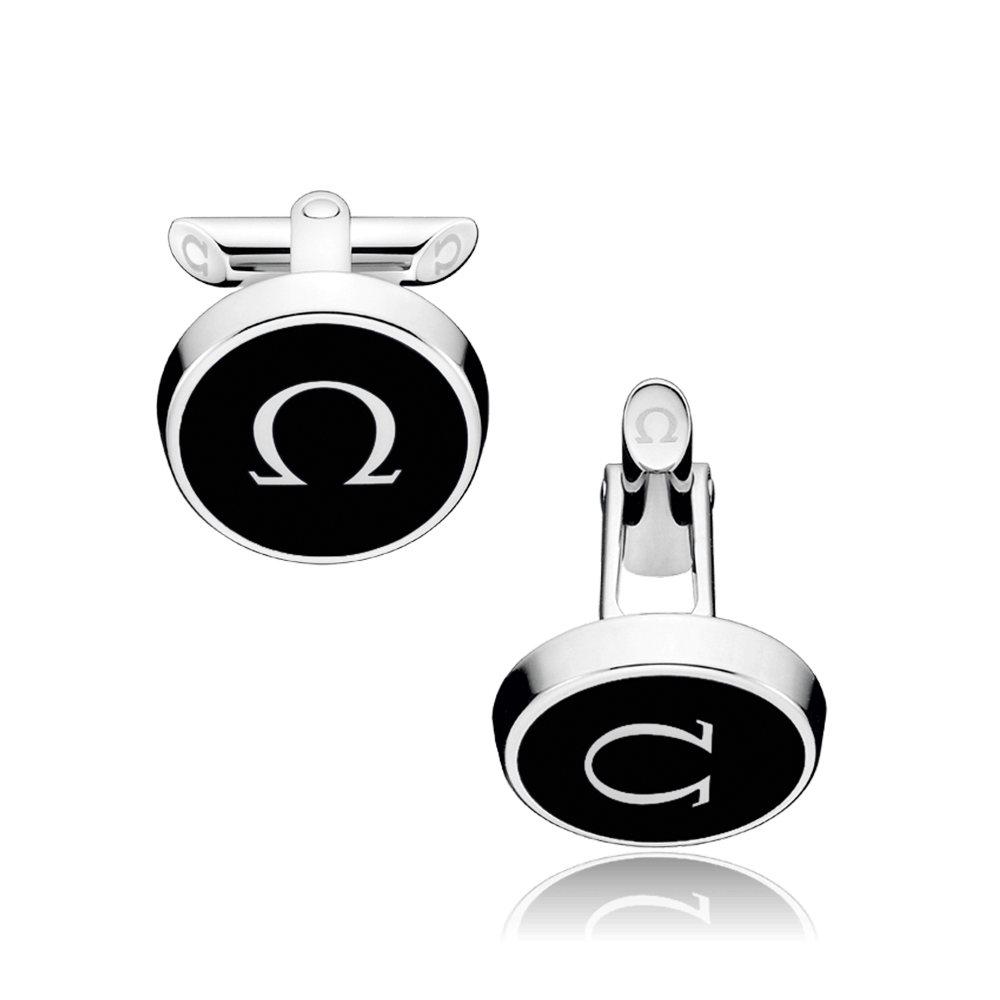 OMEGA mania Stainless Steel & Black Lacquer Cufflinks - Berry's Jewellers