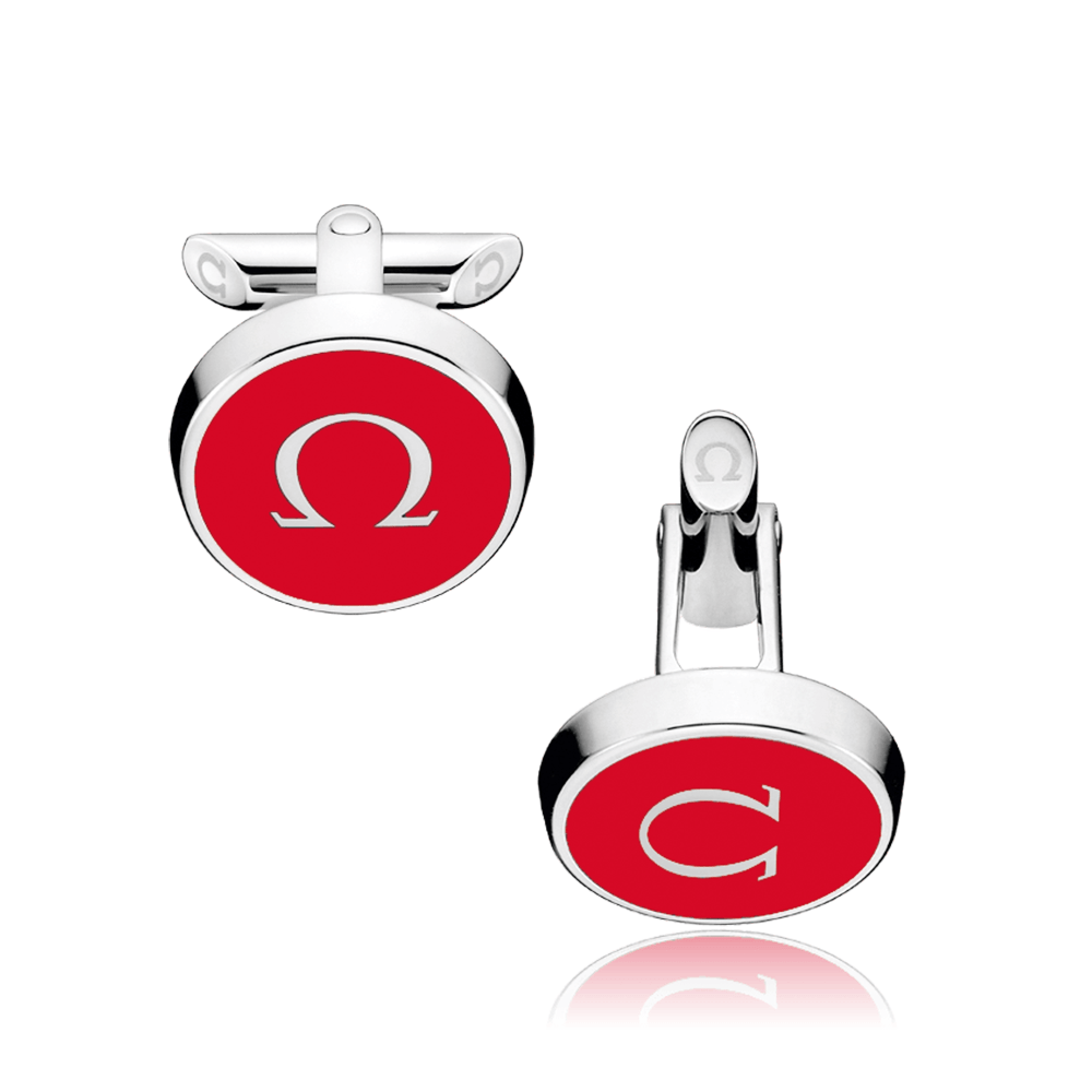 OMEGA mania Stainless Steel & Red Lacquer Cufflinks - Berry's Jewellers