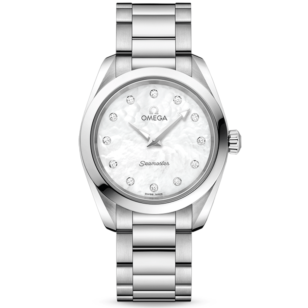 OMEGA Seamaster Aqua Terra 28mm White Mother of Pearl Dial Ladies Watch - Berry's Jewellers