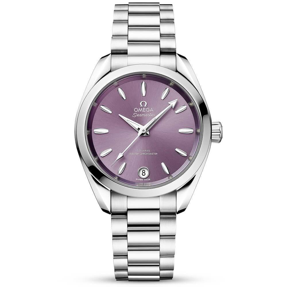 OMEGA Seamaster Aqua Terra Shades 34mm Lavender Purple Dial Ladies Watch - Berry's Jewellers