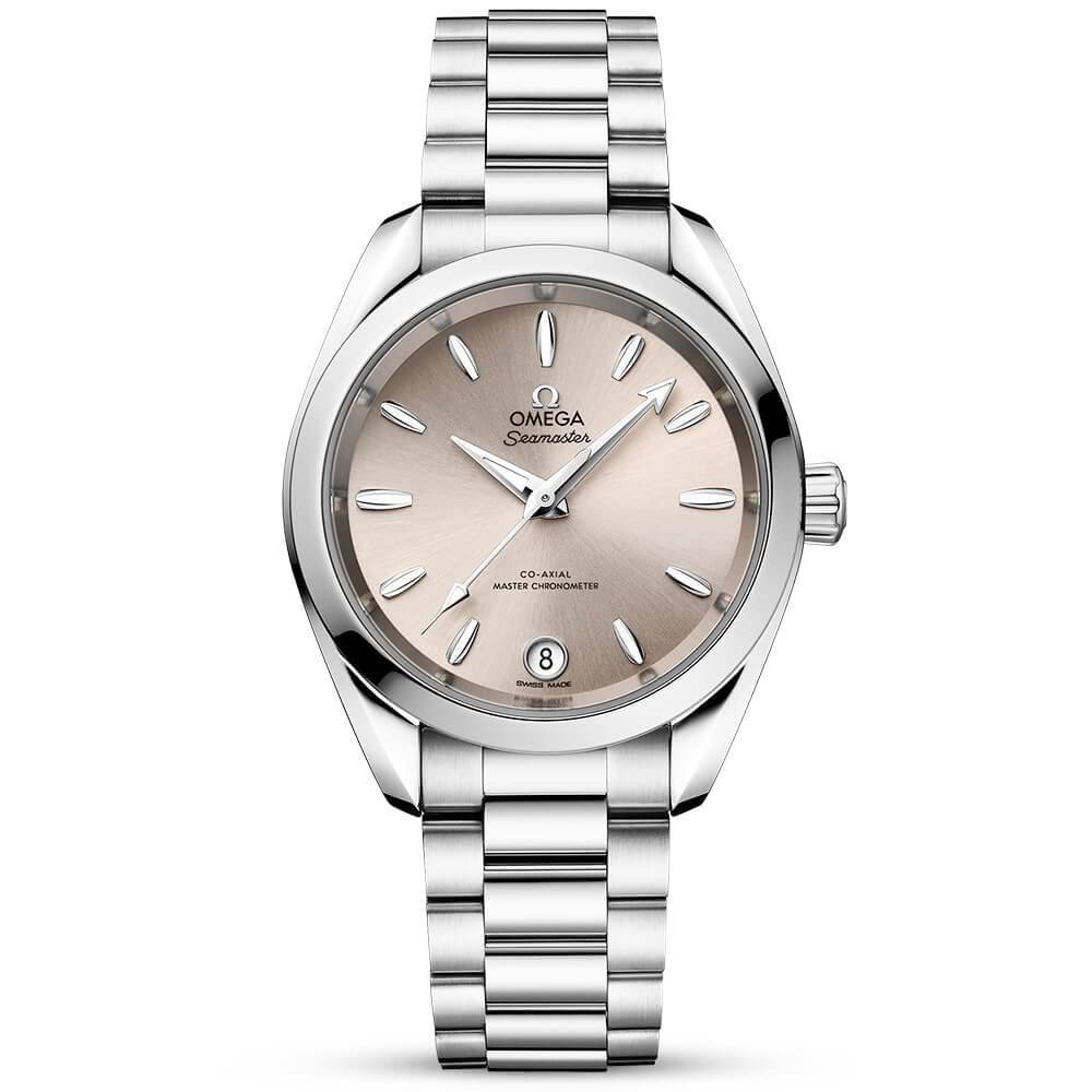 OMEGA Seamaster Aqua Terra Shades 34mm Sandstone Silver Dial Ladies Watch - Berry's Jewellers