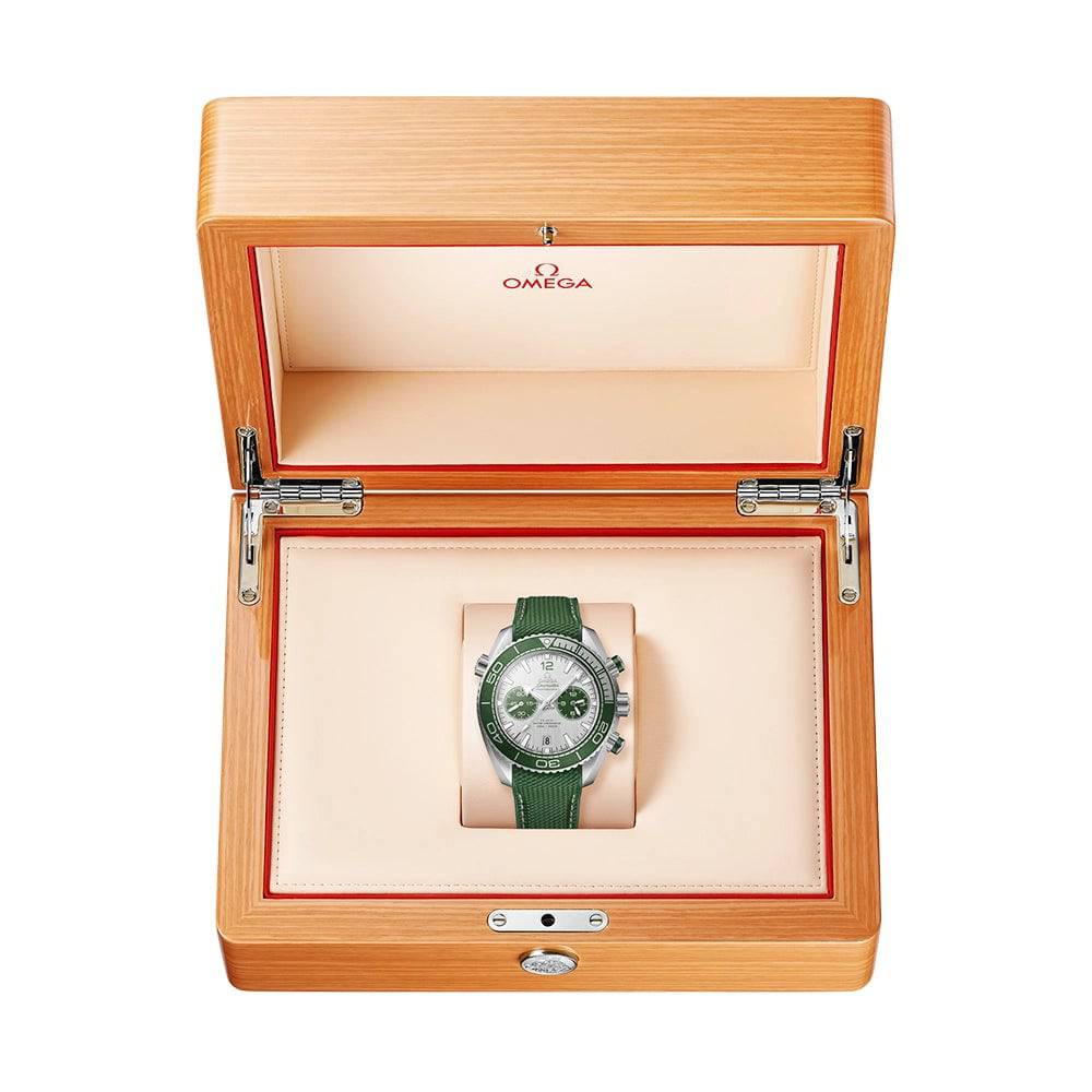 OMEGA Seamaster Planet Ocean 600m Chronograph Green Dial & Bezel Strap Watch - Berry's Jewellers