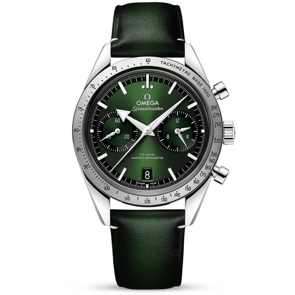 OMEGA Speedmaster '57 40.5mm Green Dial Chronograph Leather Strap Watch - Berry's Jewellers