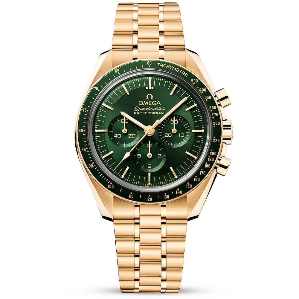 OMEGA Speedmaster Moonwatch 18ct Moonshine Gold Green Dial Bracelet Watch - Berry's Jewellers