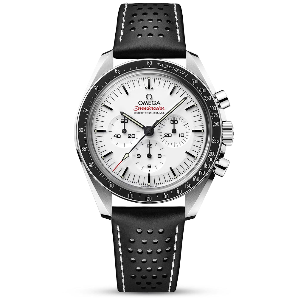 OMEGA Speedmaster Moonwatch 42mm White Dial Leather Strap Watch - Berry's Jewellers