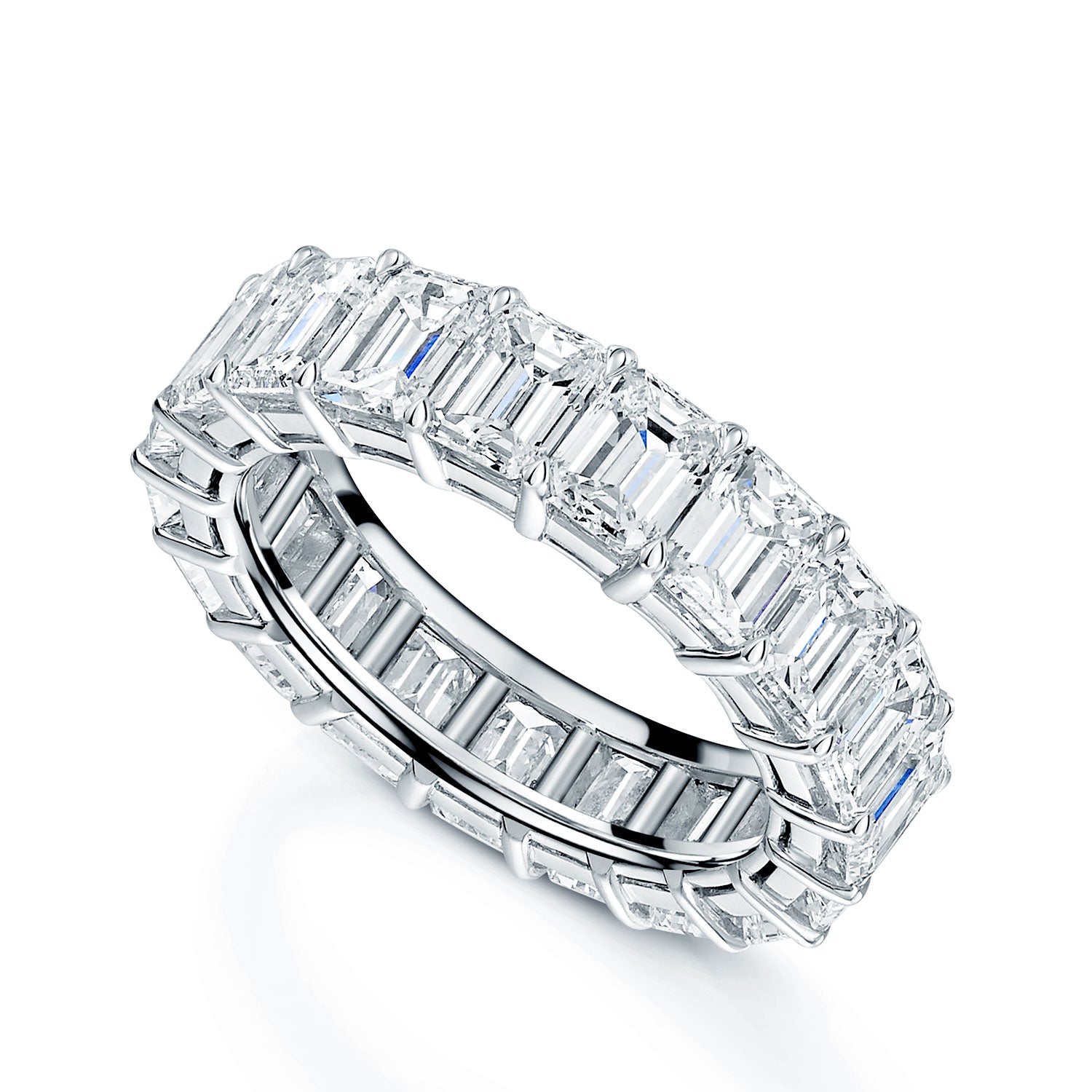 Berry's Platinum Emerald Cut Diamond Full Claw Set Eternity Ring - Berry's Jewellers