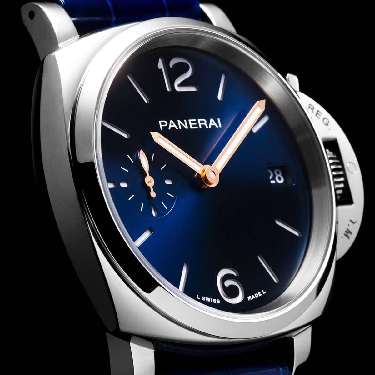 Panerai Luminor Due 38mm Blue/Rose Dial Automatic Leather Strap Watch - Berry's Jewellers