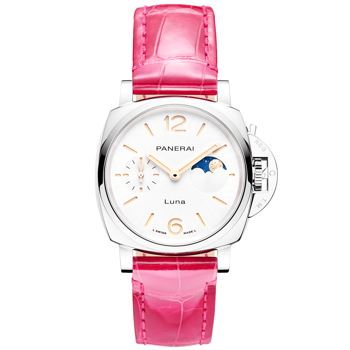 Luminor Due Luna 38mm White Dial Pink Strap Watch