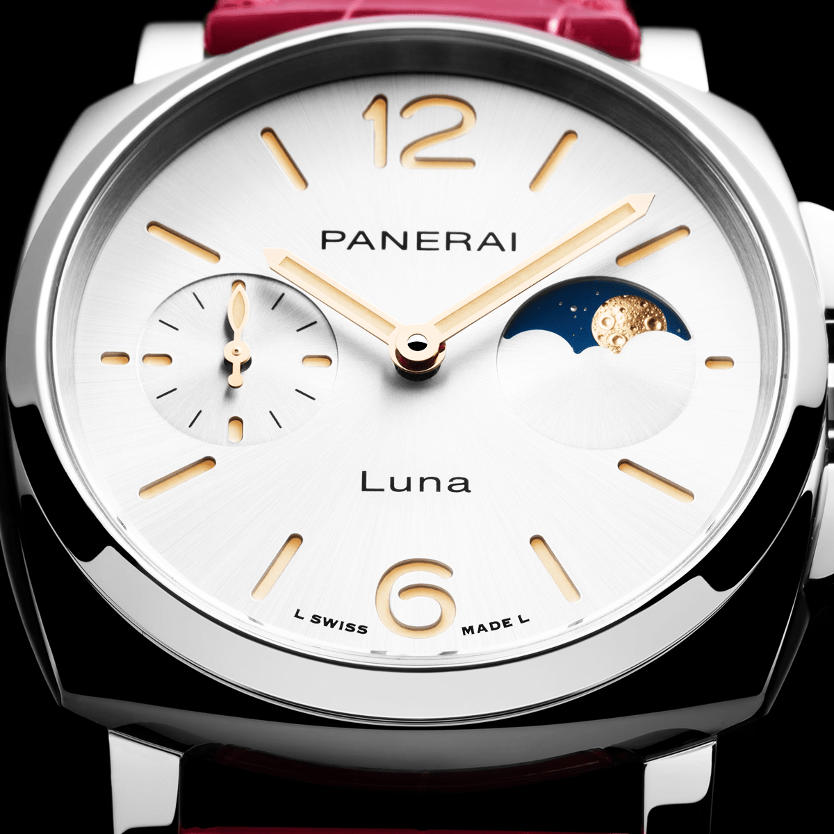 Panerai Luminor Due Luna 38mm White Dial Pink Strap Watch - Berry's Jewellers