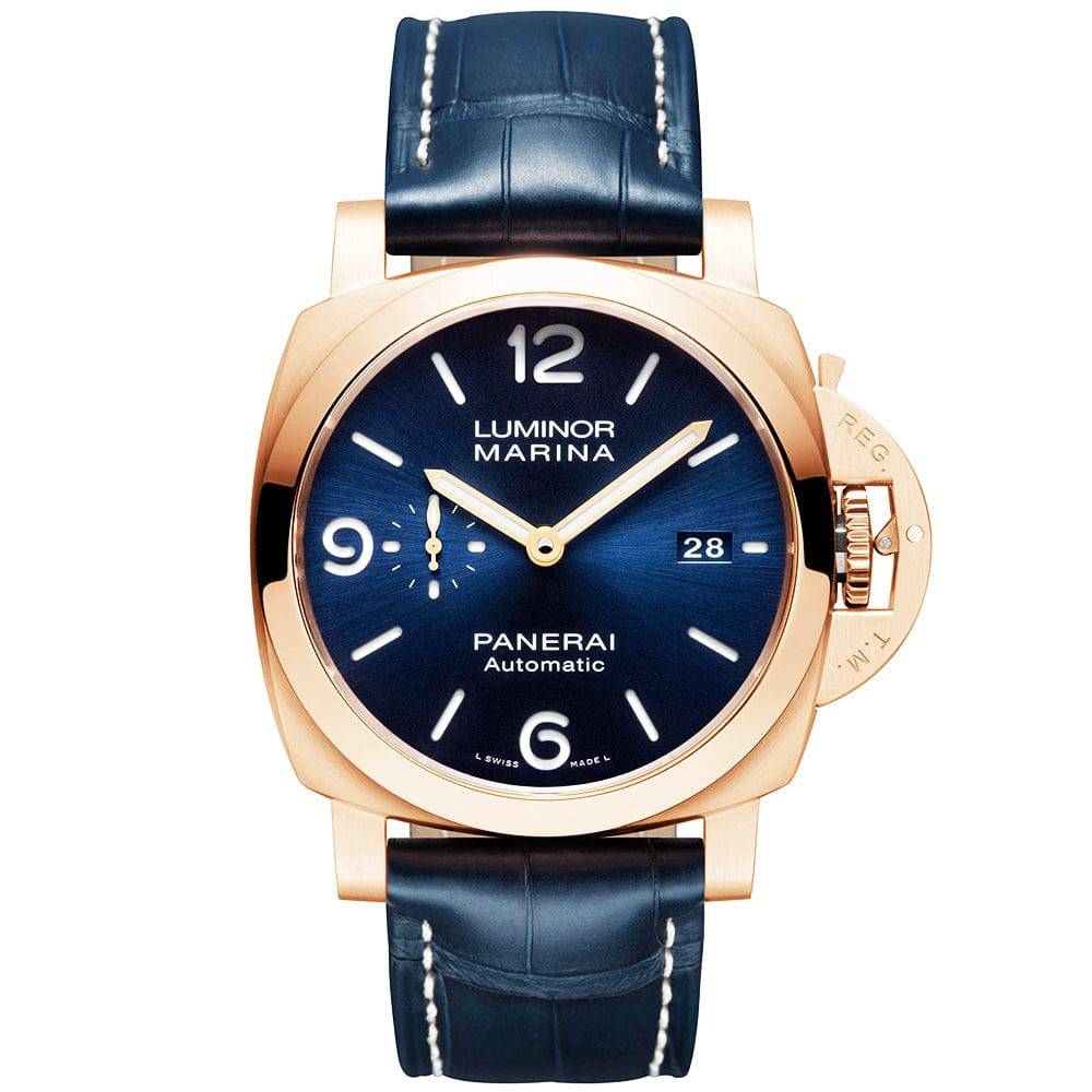 Luminor Goldtech 44mm Blue Dial Automatic Leather Strap Watch