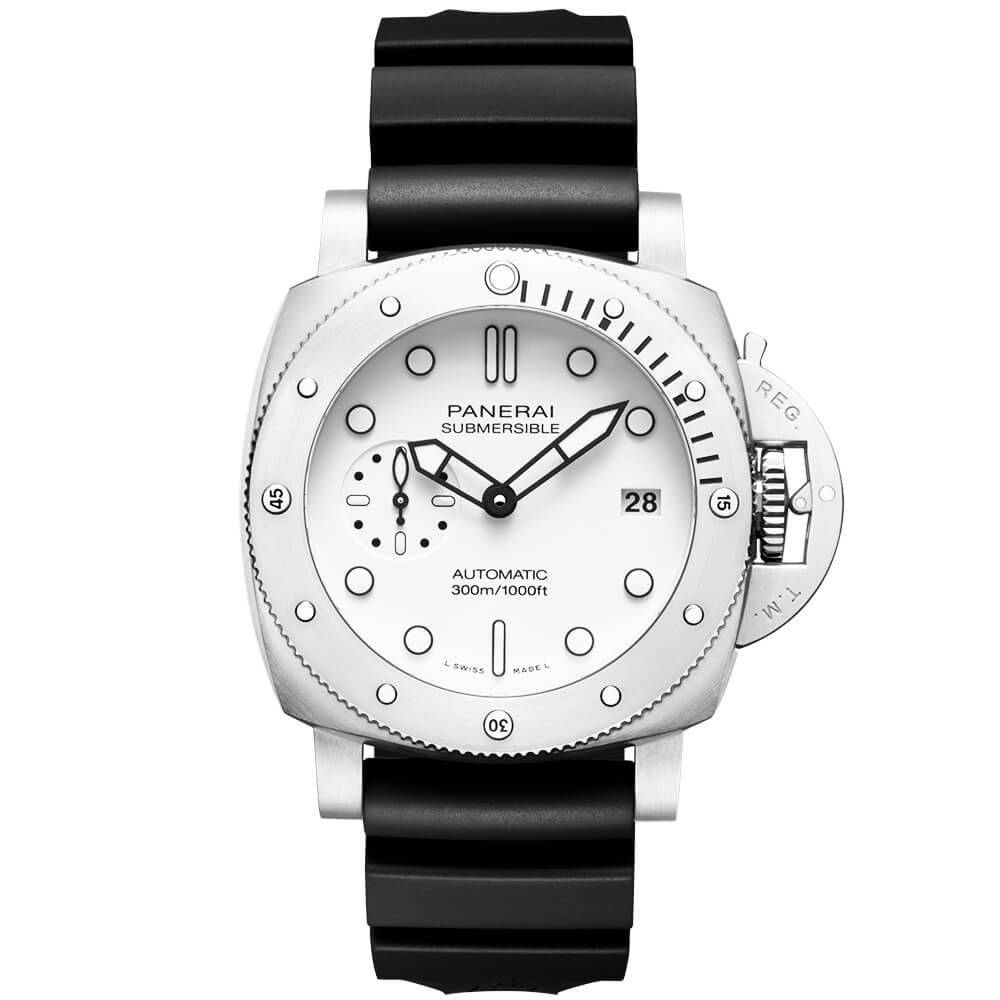 Panerai Submersible Bianco 42mm White Dial Automatic Rubber Strap Watch - Berry's Jewellers