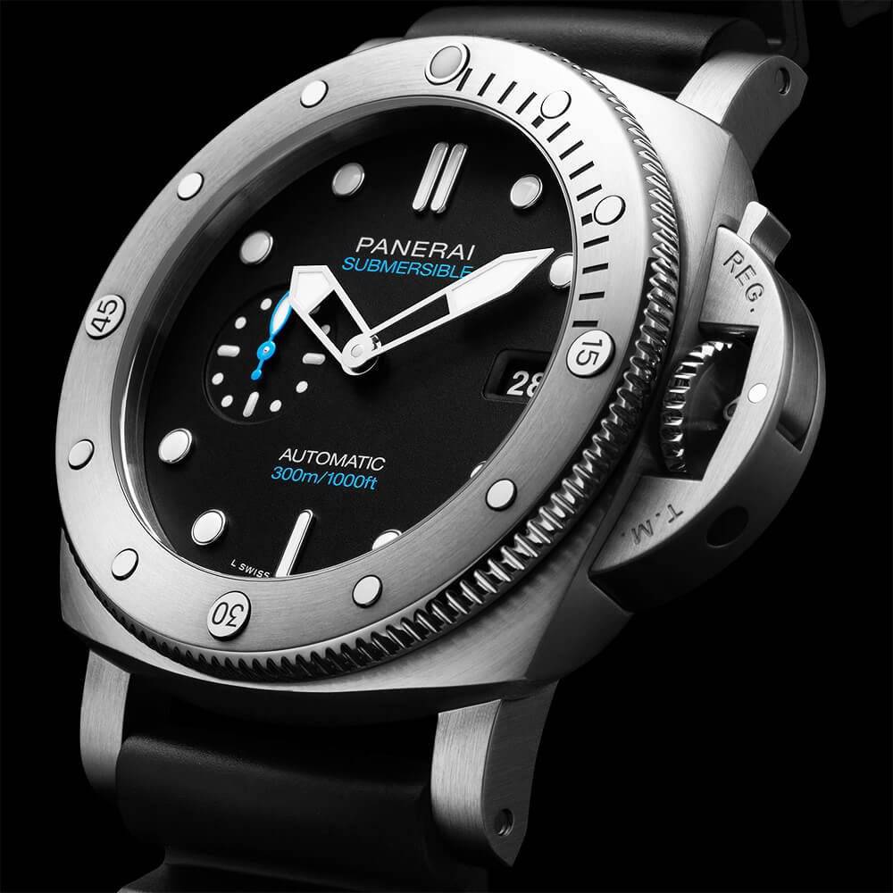 Panerai Submersible QuarantaQuattro 44mm Black Dial Rubber Strap Watch - Berry's Jewellers