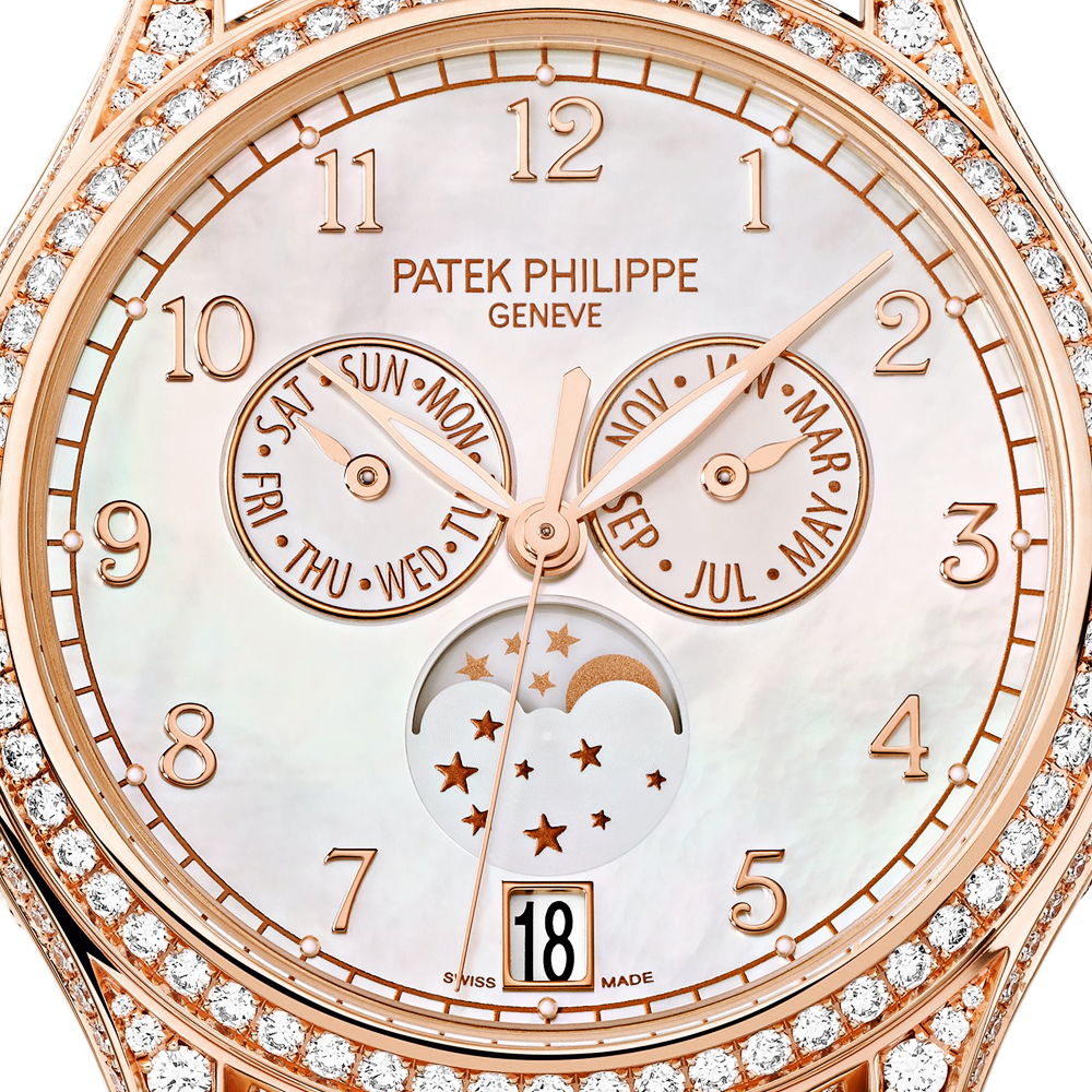 Patek Philippe Annual Calendar 18ct Rose Gold Diamond Case Mother Of Pearl Dial Ladies Leather Strap Watch - Berry's Jewellers