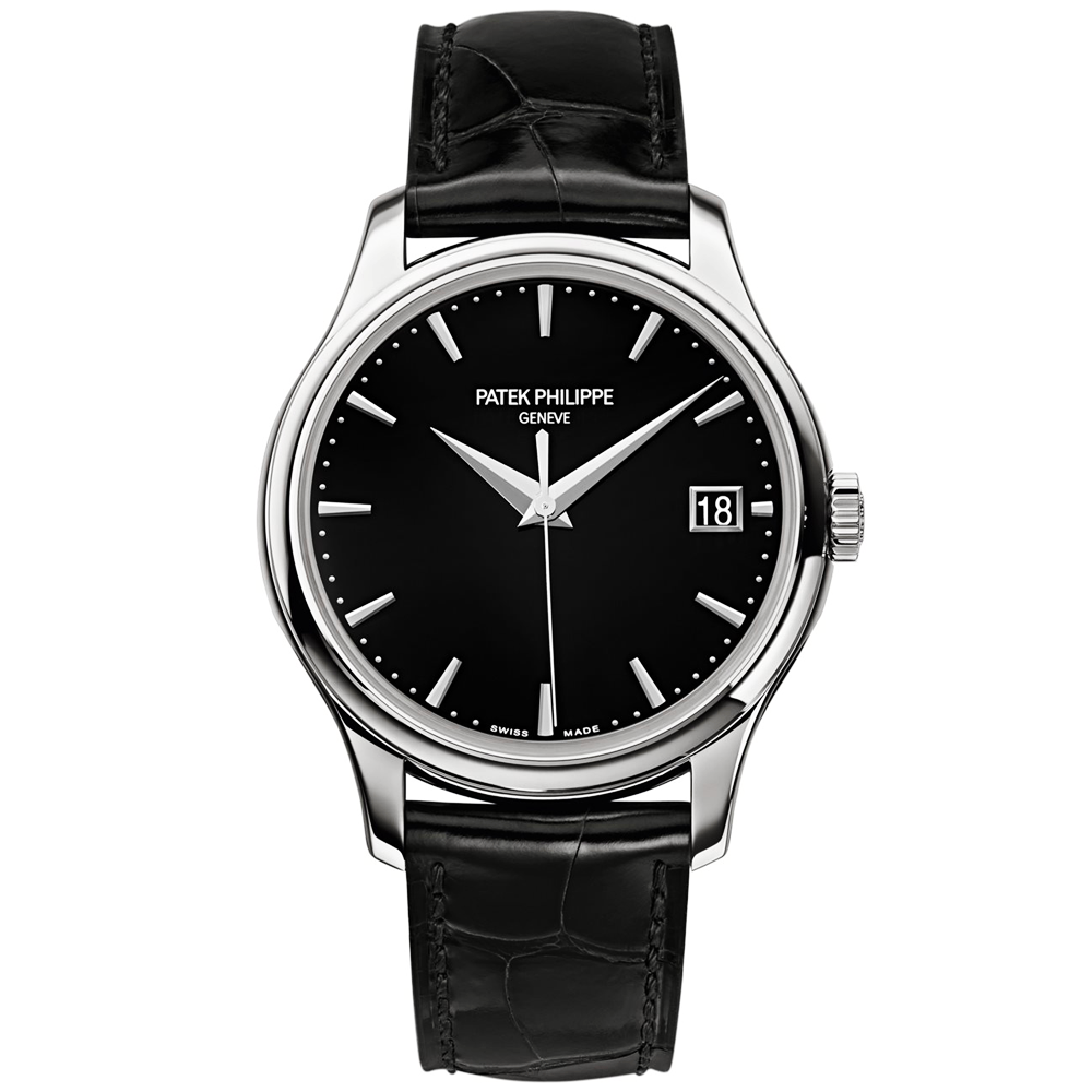 Calatrava 18ct White Gold 39mm Black Dial Men's Leather Strap Watch