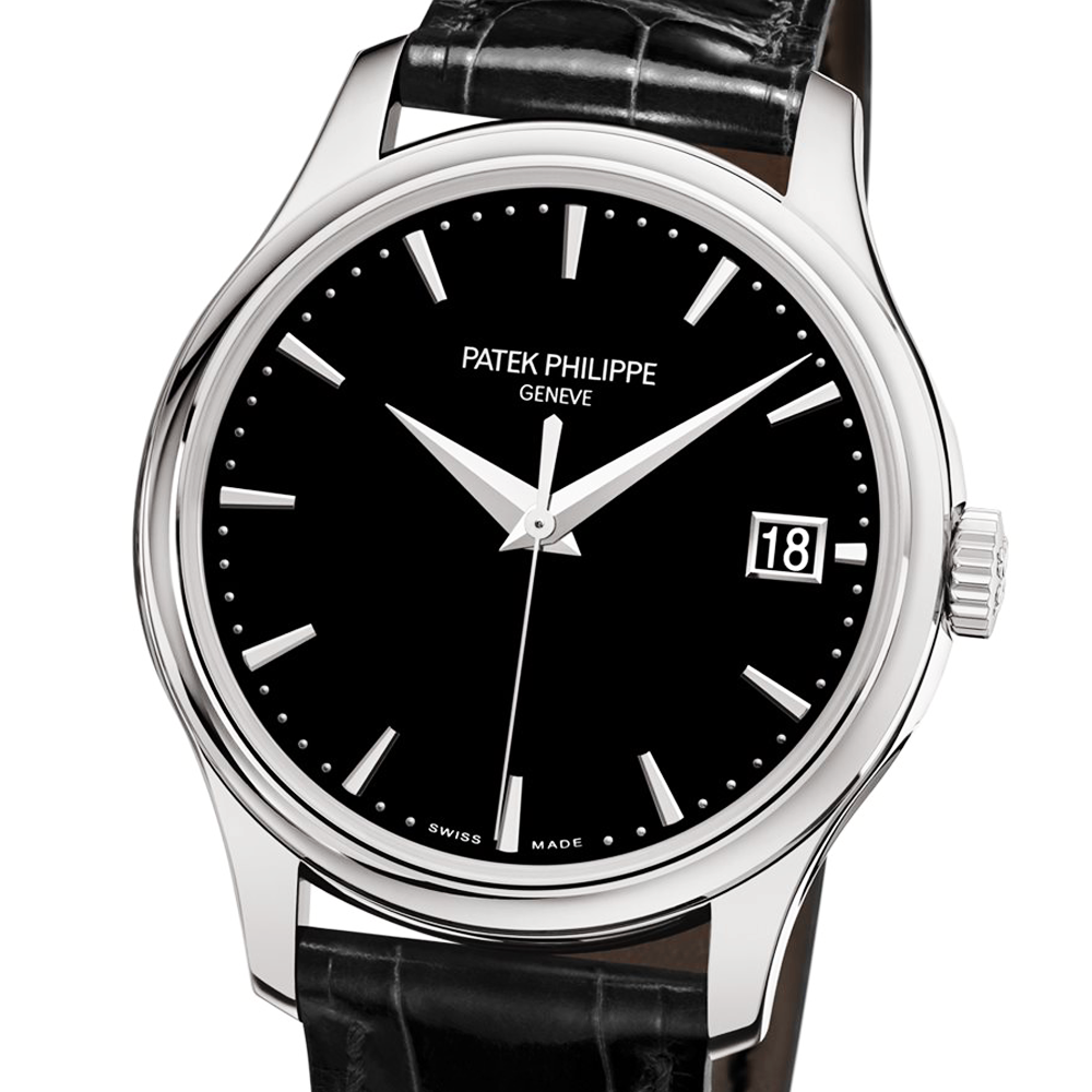 Calatrava 18ct White Gold 39mm Black Dial Men's Leather Strap Watch