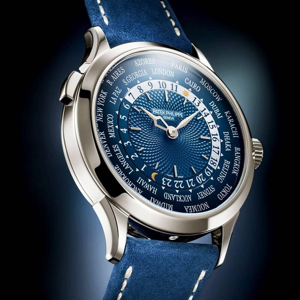 Patek Philippe Complication World Time Platinum Blue Dial Men's Automatic Strap Watch - Berry's Jewellers