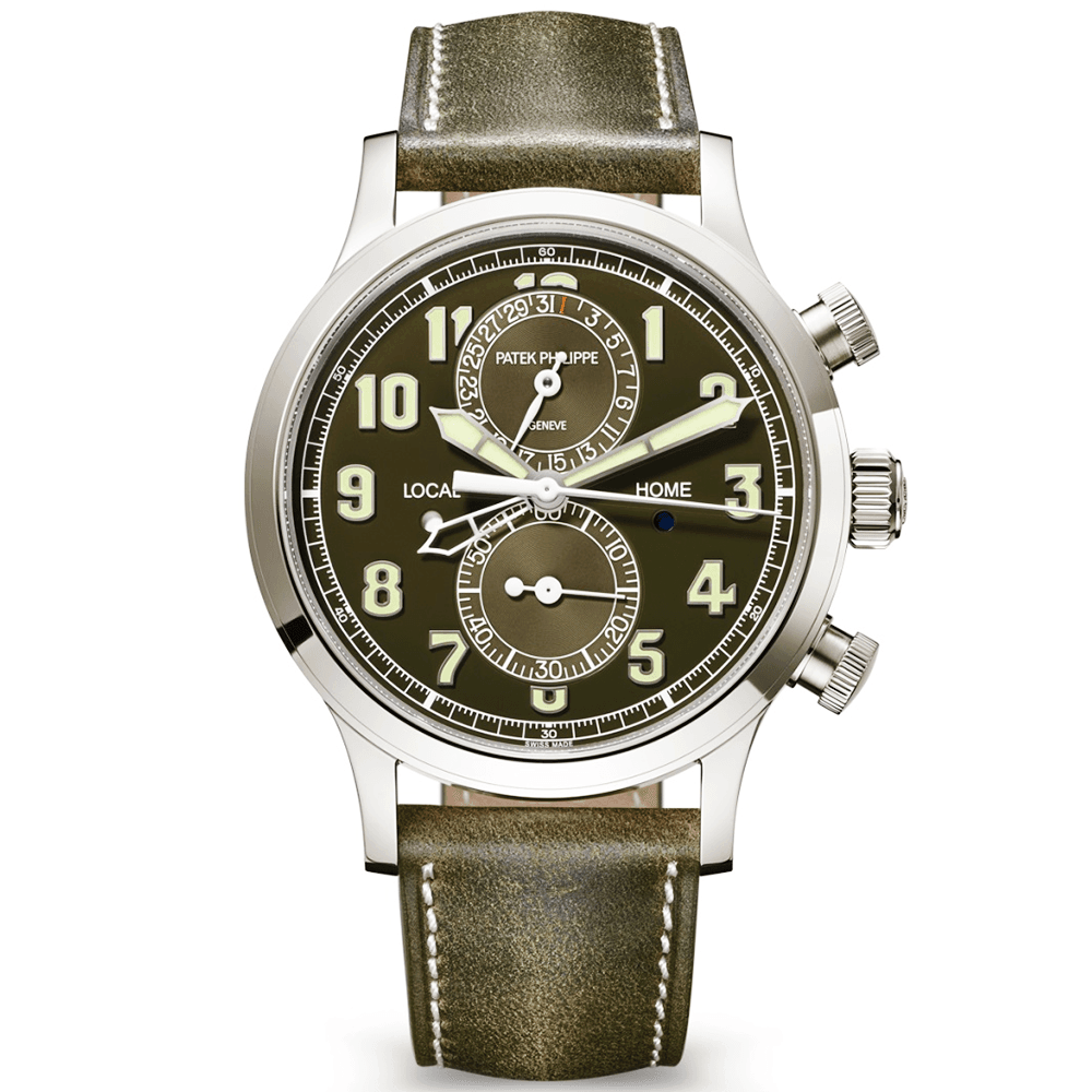 Patek Philippe Complications Calatrava Pilot Travel Time Khaki Green Dial Automatic Watch - Berry's Jewellers