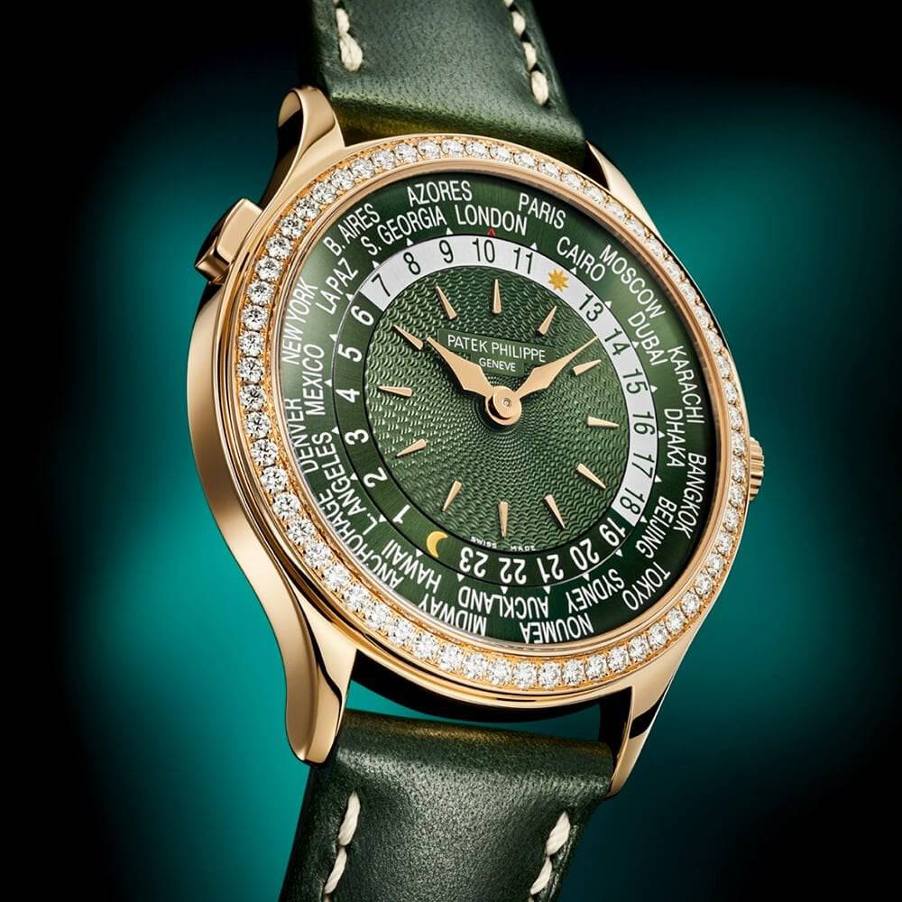 Patek Philippe Complications World Time 18ct Yellow Gold Olive Green Dial Ladies Watch - Berry's Jewellers