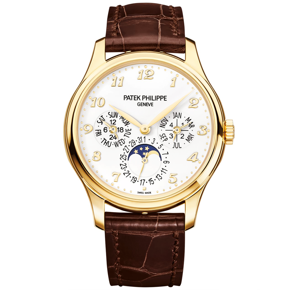 Grand Complication Perpetual Calendar 39mm 18ct Yellow Gold Silver Dial Men's Strap Watch